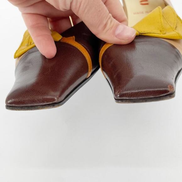 Miu Miu Vintage Tan Brown Yellow Flower Detail Square Toe Slingback Heel IT 40 - Picture 6 of 12
